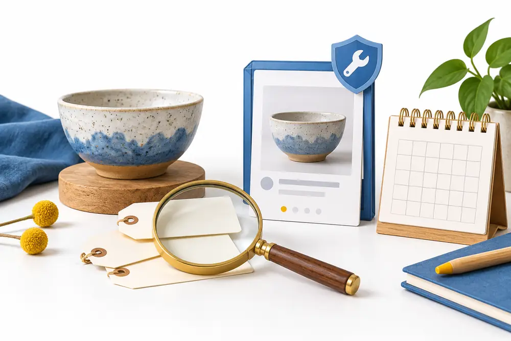 Illustration of listing selection, search phrase research, and ongoing maintenance