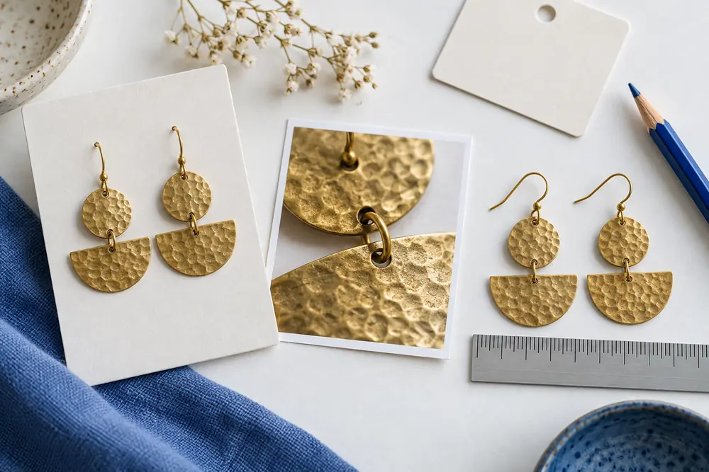Illustrative product photographs showing an overall view, texture, and scale